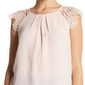 Office-Chic Blush Blouse with Lace Cap Sleeve